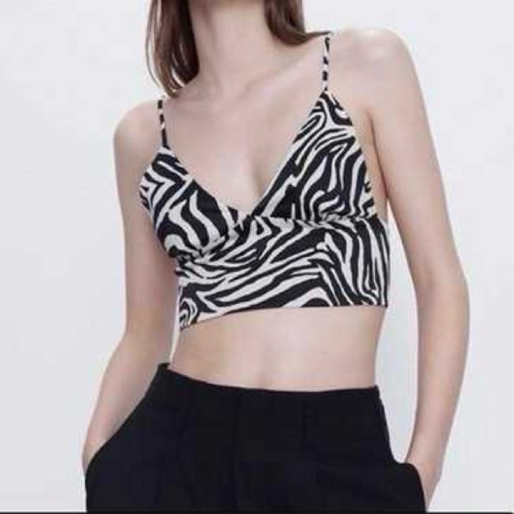Zara Black and White Zebra Print Crop Top